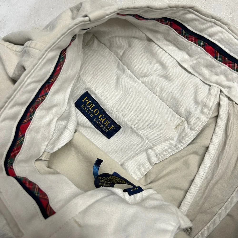 Polo Golf Ralph Lauren Shorts Beige Mens 30 Chino Flat Front Plaid Crest Logo